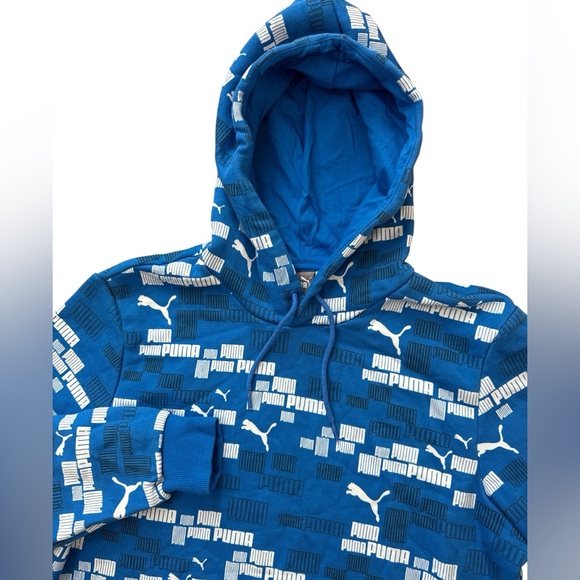 Puma Other - Puma AOP Men’s Hoodie Size Medium Hooded Blue & White Logo All Over Print
